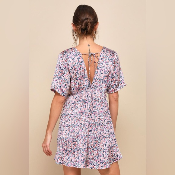 LULUS | BNWT pink floral print satin dress | size xl - Picture 2 of 5